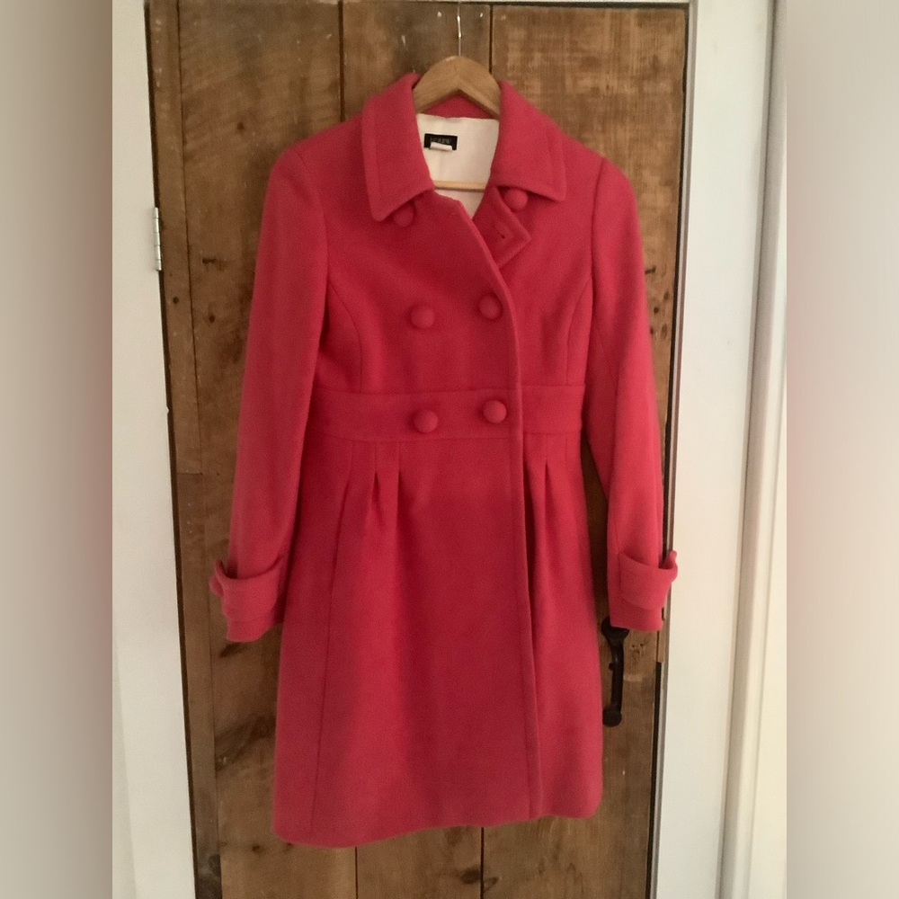 J crew wool bright coral strawberry coat size 2 like new - Picture 7 of 7